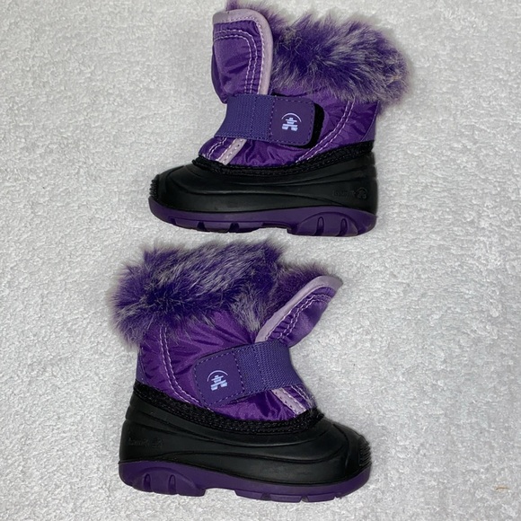 Kamik Girls Sugar Plum Snow Boots Purple Faux Fur Lined Hook Loop Round Toe 6 - Picture 3 of 9